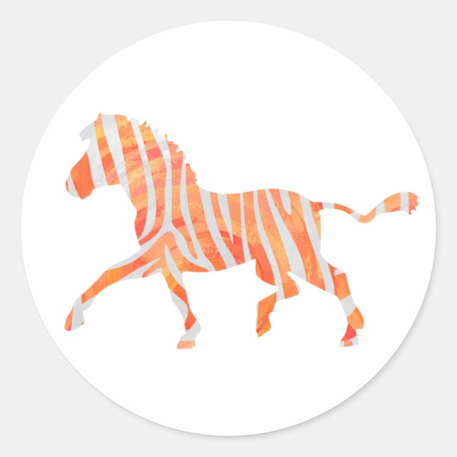 Zebra Orange und Weiße Silhouette Runder Aufkleber (Vorderseite)