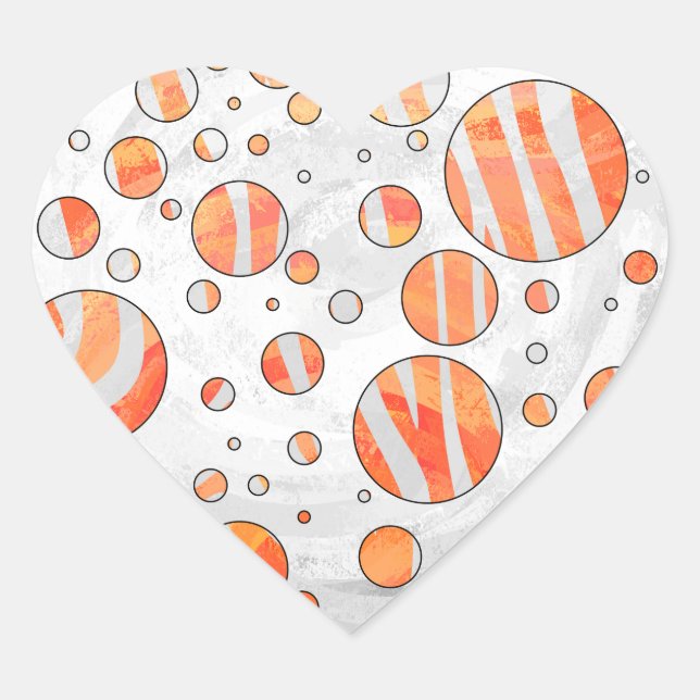Zebra Orange und White Polka Dot Herz-Aufkleber (Vorderseite)