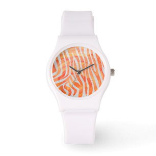 Zebra Orange und White Print Armbanduhr