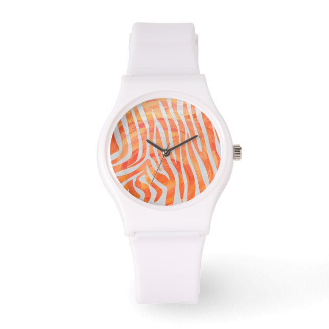 Zebra Orange und White Print Armbanduhr (Vorderseite)