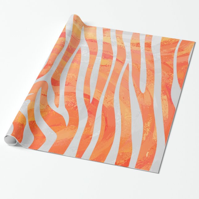 Zebra Orange und White Print Geschenkpapier (Ungerollt)