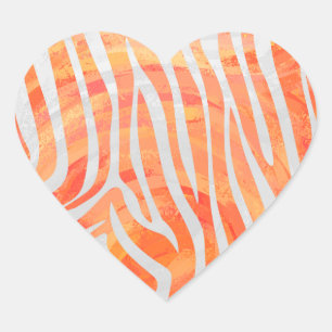 Zebra Orange und White Print Herz-Aufkleber