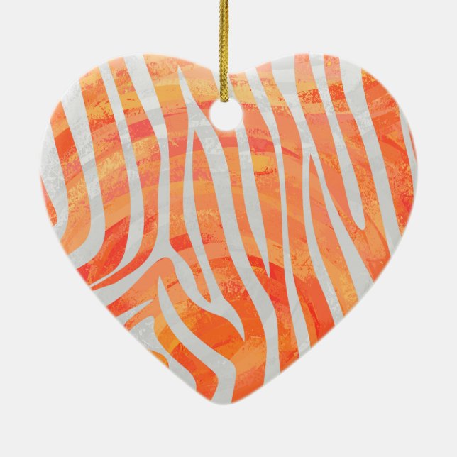 Zebra Orange und White Print Keramikornament (Hinten)