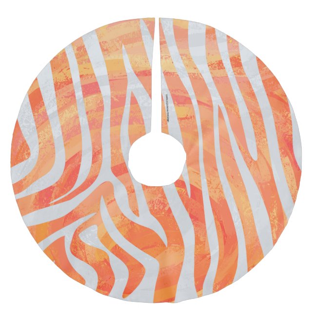 Zebra Orange und White Print Polyester Weihnachtsbaumdecke (Vorderseite)