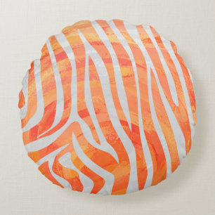 Zebra Orange und White Print Rundes Kissen
