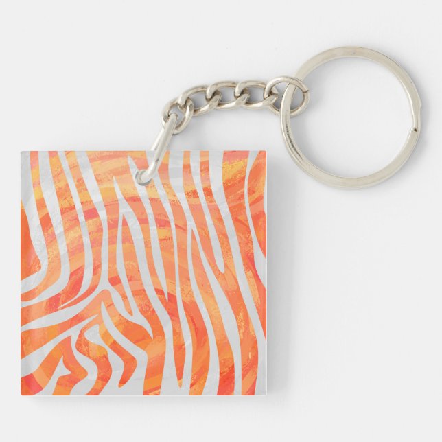 Zebra Orange und White Print Schlüsselanhänger (Rückseite)