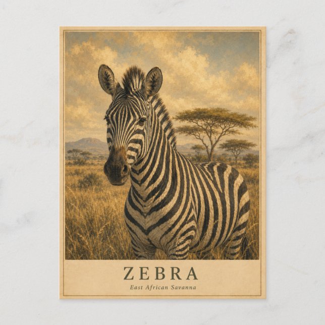 Zebra ostafrikanische Savanne VINTAGE Postkarte (Vorderseite)