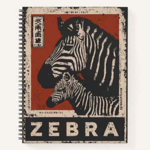 Zebra-Paar mit Retro-Streifen und roter Sonne Notizbuch