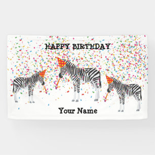 Zebra Partying - Tiere bei der Geburtstagsparty Banner