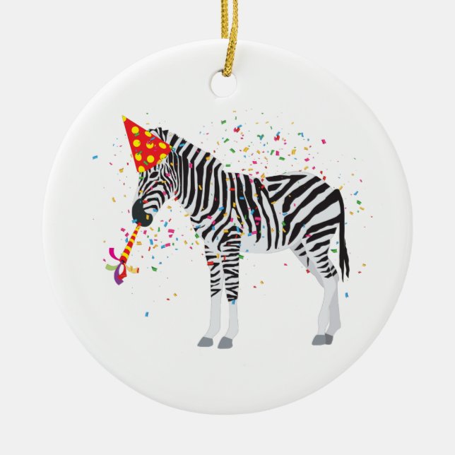 Zebra Partying - Tiere mit Party Keramik Ornament (Vorne)