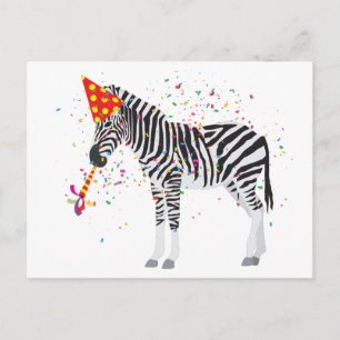 Zebra Partying - Tiere mit Party Postkarte