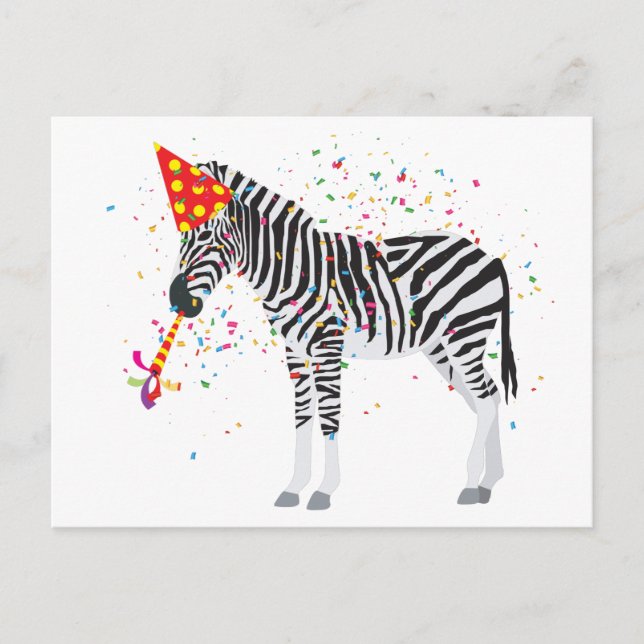 Zebra Partying - Tiere mit Party Postkarte (Vorderseite)