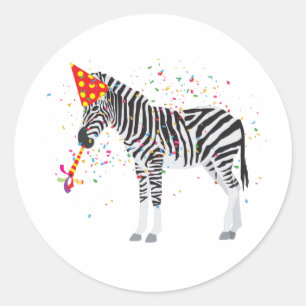 Zebra Partying - Tiere mit Party Runder Aufkleber