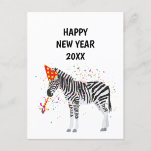 Zebra Partying - Tierurlaub New Years Card Feiertagspostkarte