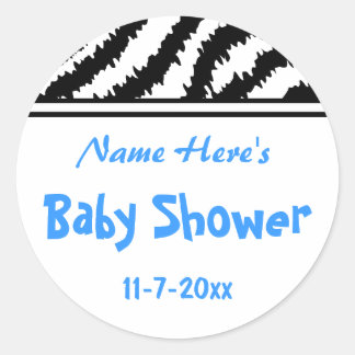 Zebra Pattern Baby Dusche. Blau, Schwarz und Weiß. Runder Aufkleber