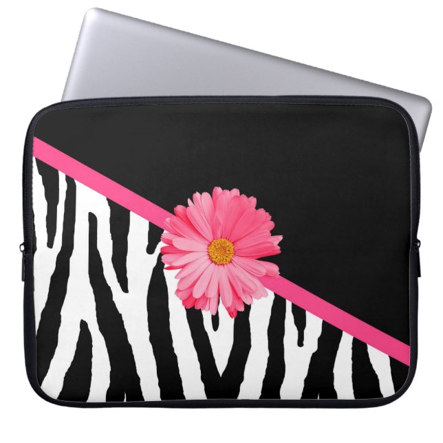 Zebra Pattern Girly Pink Daisy Laptopschutzhülle (Vorderseite)
