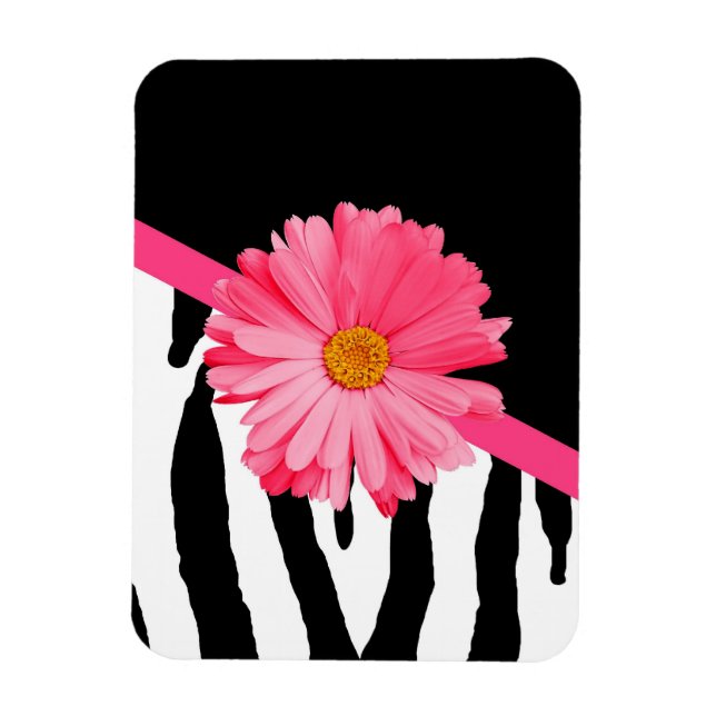 Zebra Pattern Girly Pink Daisy Magnet (Vertikal)