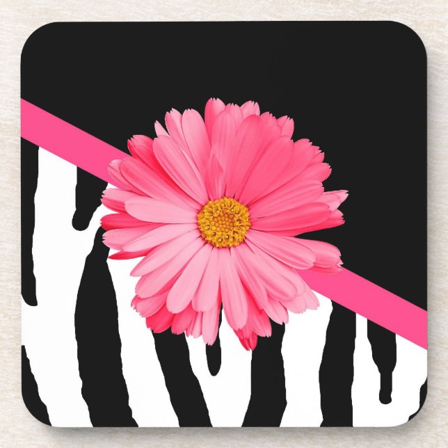 Zebra Pattern Girly Pink Daisy Untersetzer (Vorderseite)