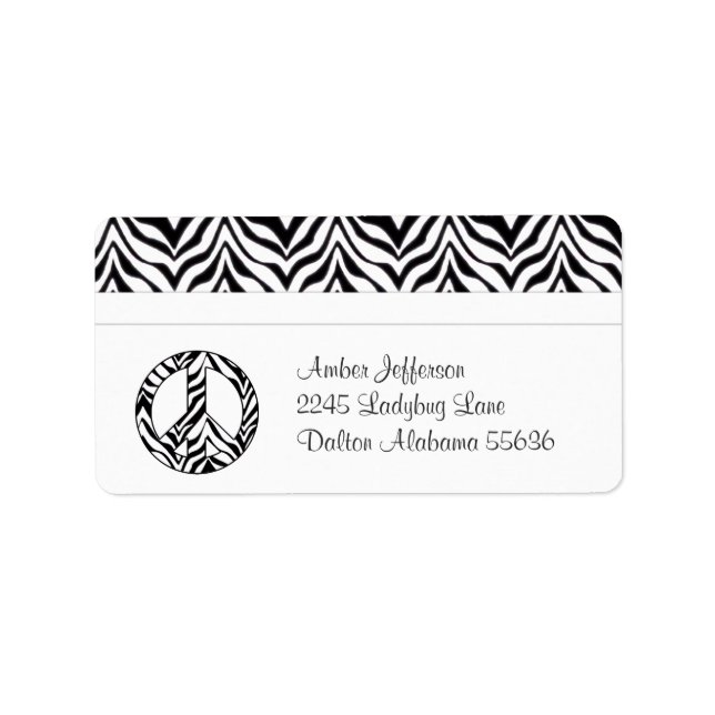 Zebra Peace Sign Address Labels Adressaufkleber (Vorne)