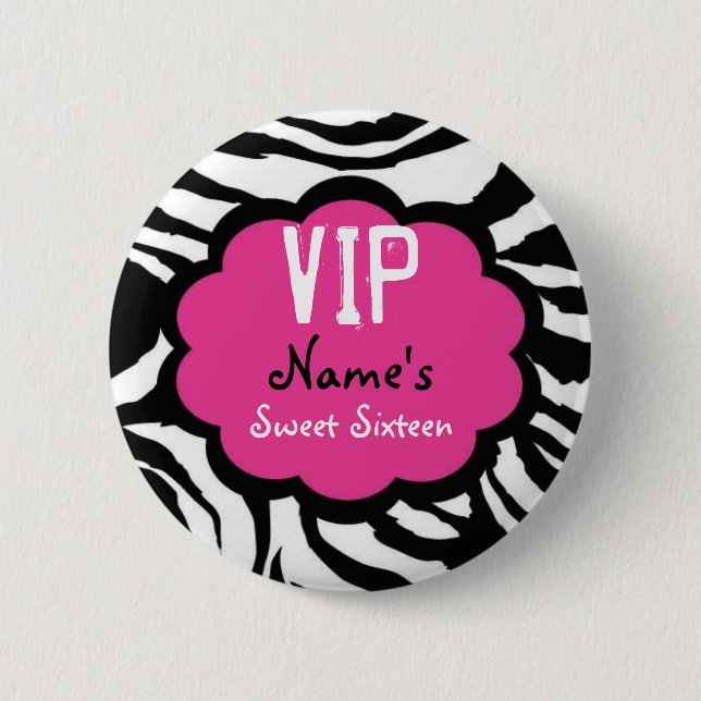 Zebra personalisiertes Gastgeschenk VIP 16. Button (Vorderseite)