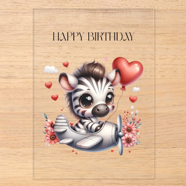 Zebra-Pilot-Geburtstag Acryleinladungen (Vorderseite)