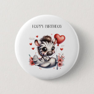 Zebra Pilot Geburtstag Button
