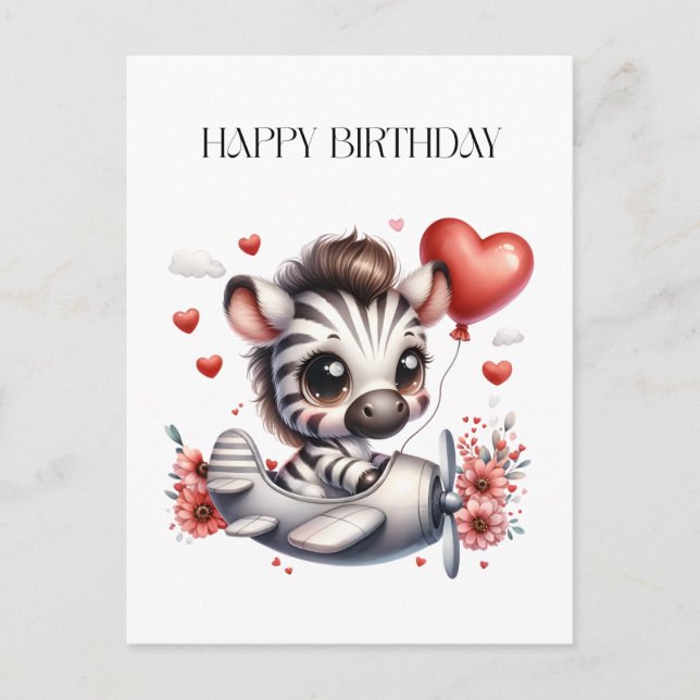 Zebra Pilot Geburtstag Einladungspostkarte (Vorderseite)