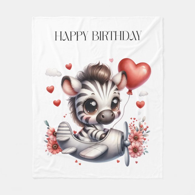 Zebra Pilot Geburtstag Fleecedecke (Vorderseite)