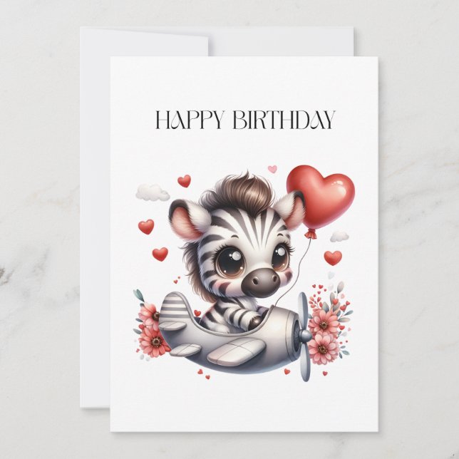 Zebra Pilot Geburtstag Karte (Vorderseite)
