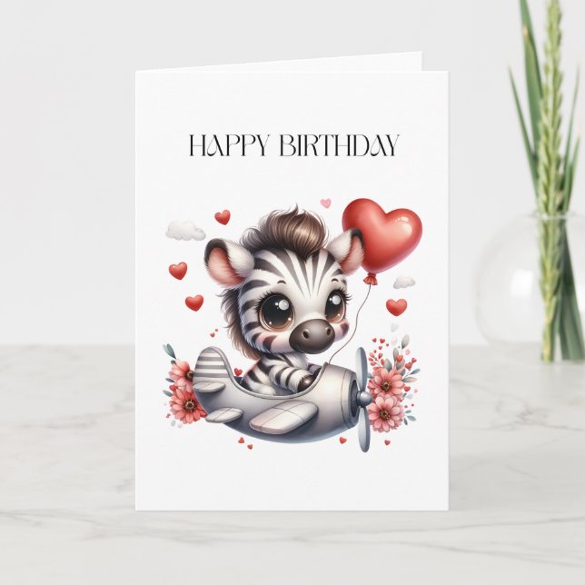 Zebra Pilot Geburtstag Karte (Vorderseite)