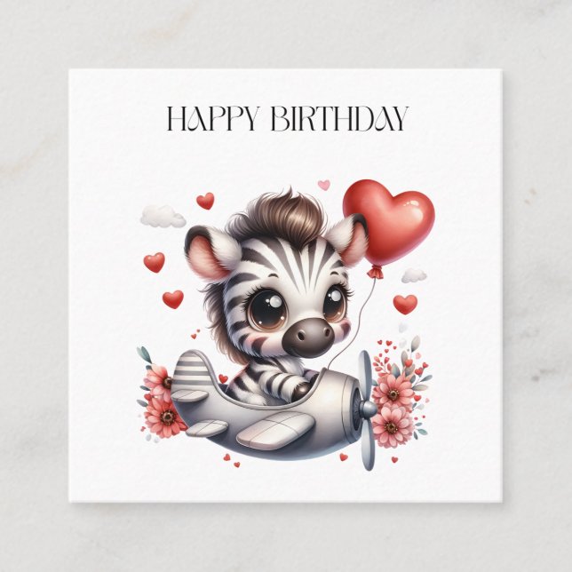 Zebra Pilot Geburtstag Quadratische Visitenkarte (Vorderseite)