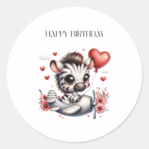 Zebra Pilot Geburtstag Runder Aufkleber