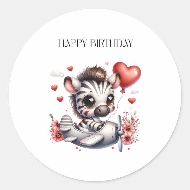 Zebra Pilot Geburtstag Runder Aufkleber (Vorderseite)