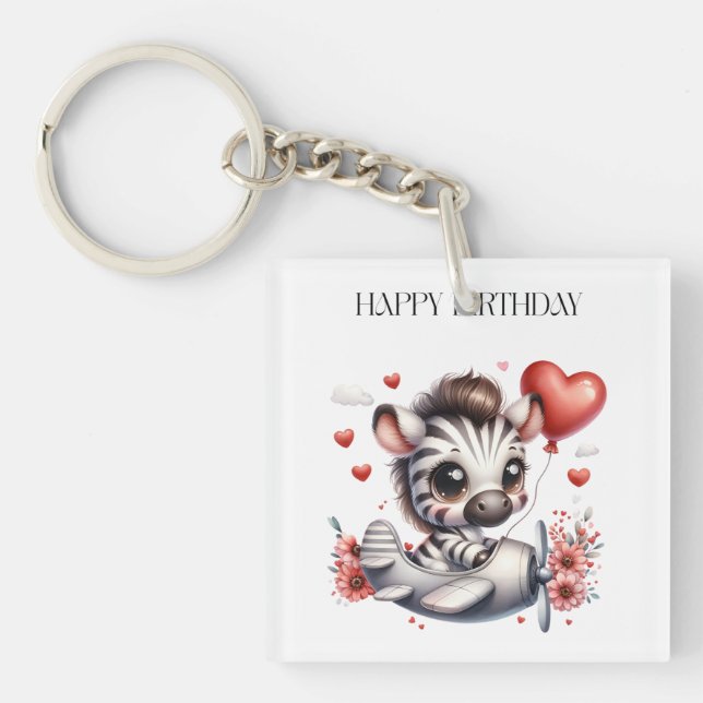 Zebra Pilot Geburtstag Schlüsselanhänger (Vorderseite)
