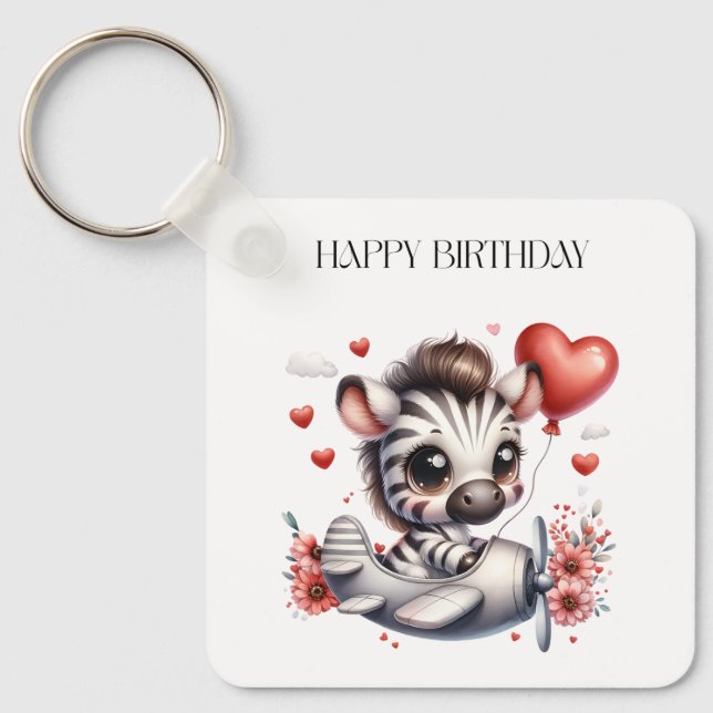 Zebra Pilot Geburtstag Schlüsselanhänger (Vorderseite)