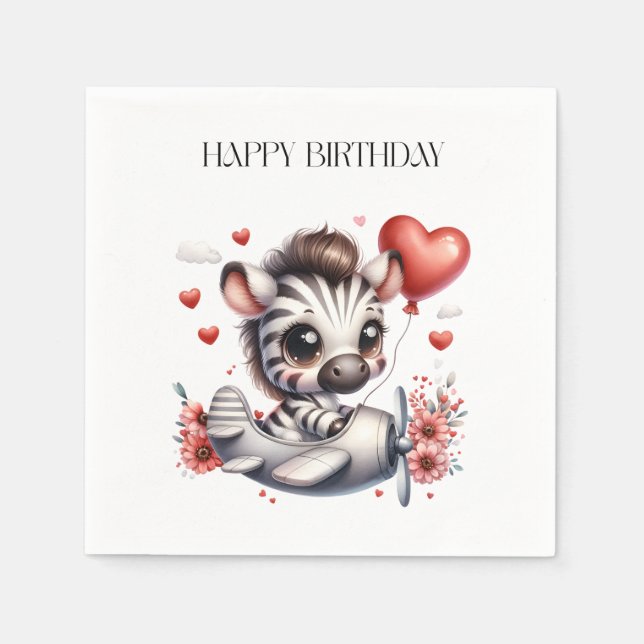 Zebra Pilot Geburtstag Serviette (Vorderseite)