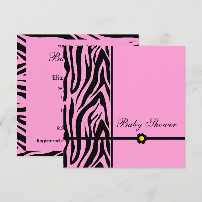 Zebra Pink Babydusche Einladung (Vorne/Hinten)