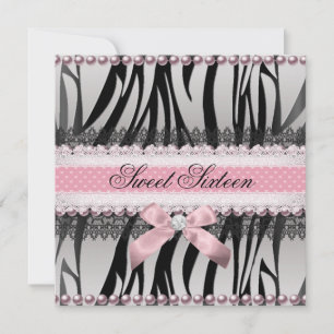 Zebra Pink Bow Pink Zebra Sweet 16 Birthday Einladung
