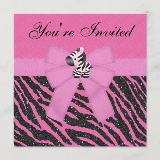 Zebra, Pink Cupcakes und Animal Print Glitzer Part Einladung