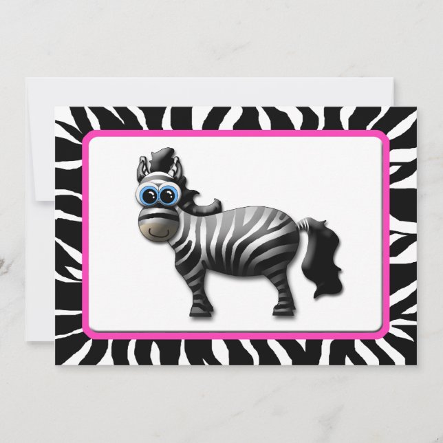 Zebra Pink Frame Baby Dusche Einladungen (Vorderseite)