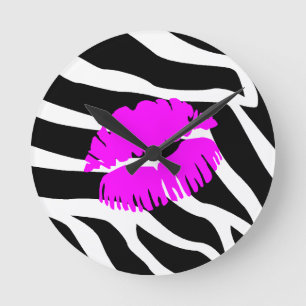 Zebra Pink Kiss Clock Runde Wanduhr