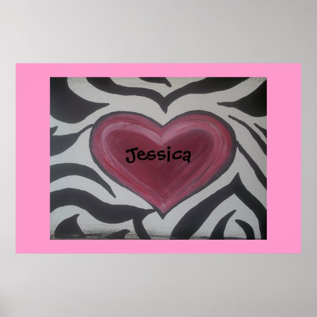 Zebra & Pink Poster Passen Sie Ihren Namen an (Vorne)