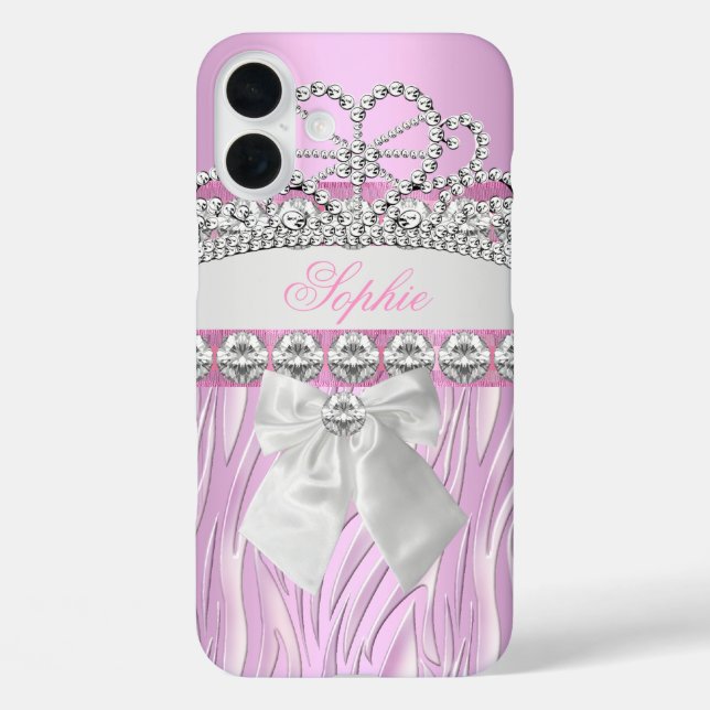 Zebra Pink Princess Tiara Diamond Girly Case-Mate iPhone Hülle (Rückseite)