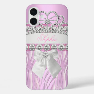 Zebra Pink Prinzessin Tiara Diamant Girly iPhone 16 Plus Hülle