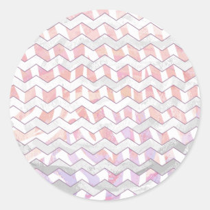 Zebra Pink und Weiß Zickzack Runder Aufkleber