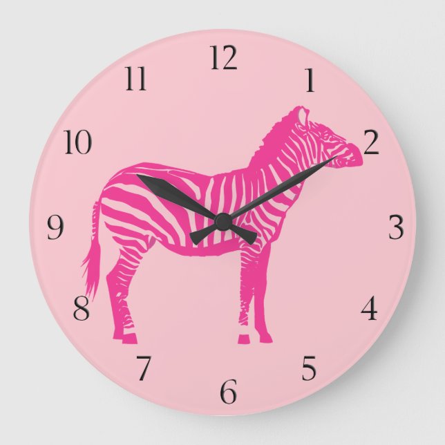 Zebra - pinkfarben und hellrosa große wanduhr (Vorderseite)