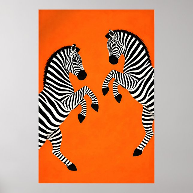 Zebra-Plakat, orangefarbener Hintergrund, modernes Poster (Vorne)