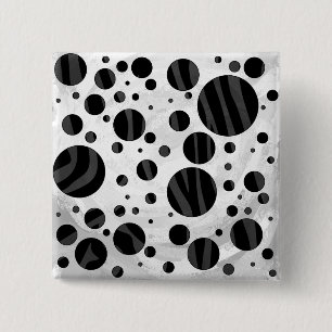 Zebra Polka Dot Black and Gray Print Button