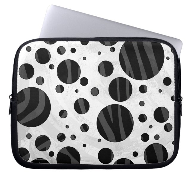 Zebra Polka Dot Black and Gray Print Laptopschutzhülle (Vorderseite)