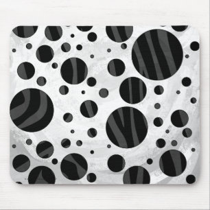 Zebra Polka Dot Black and Gray Print Mousepad